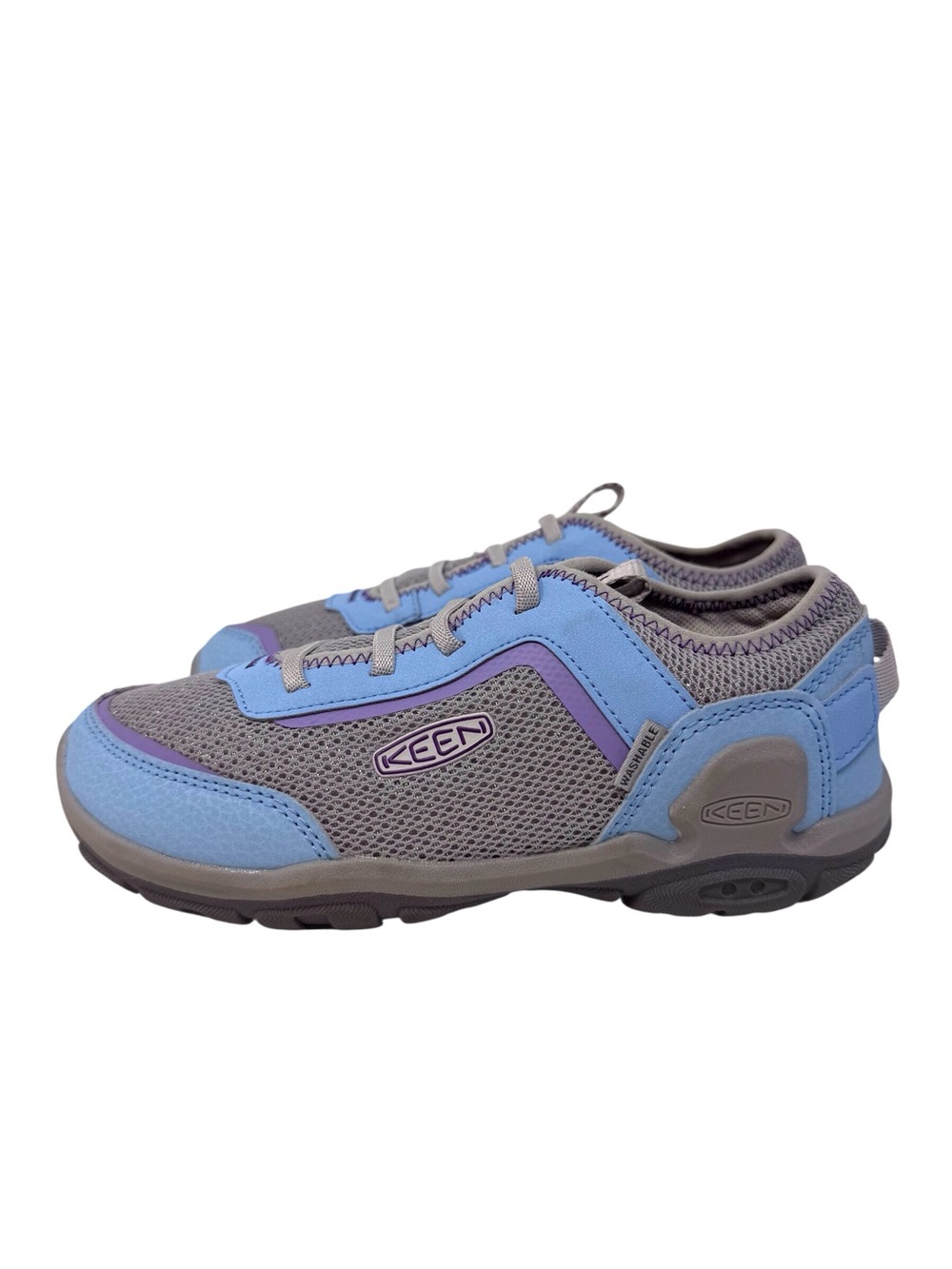 KEEN Knotch Tracer Gray and Light Blue Slip-On hiking shoe kids size US 2 /EU 34